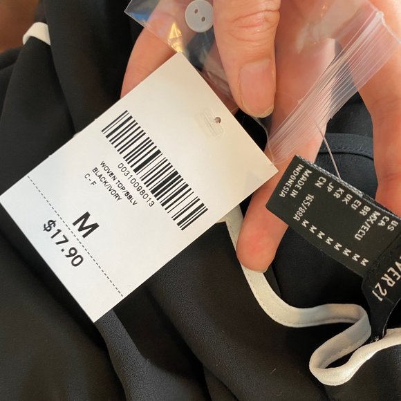 Black Blouse with White Piping - Picture 2 of 7